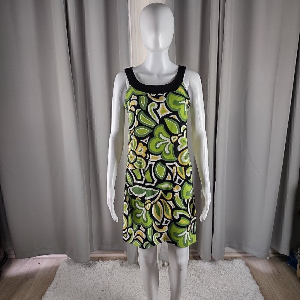 Kim Rogers Signature Petite Green Mod Print Sleeveless Sheath Dress 4P
